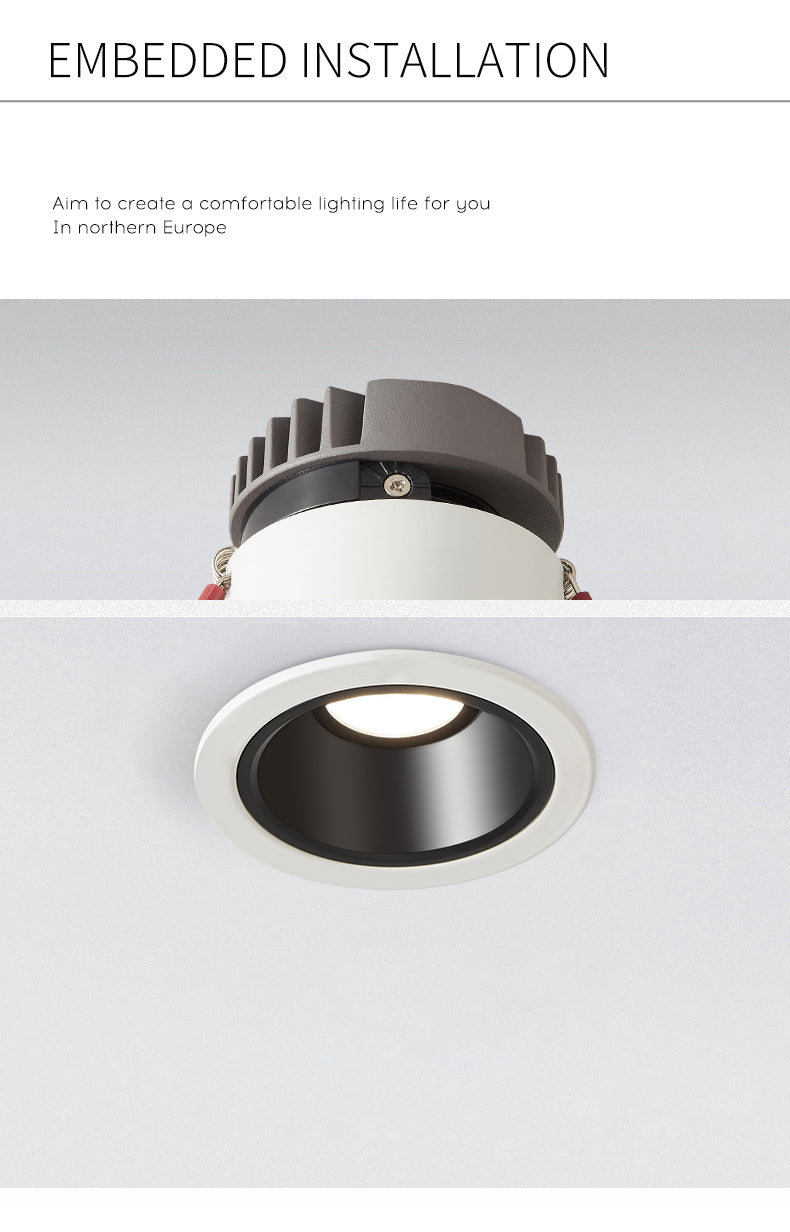 BRGT LED Short Spotlight Round Recessed Downlight Anti Glare 5W 7W 12W Ceiling Lamp Ultra Thin Cut 75mm For Living Room Lighting