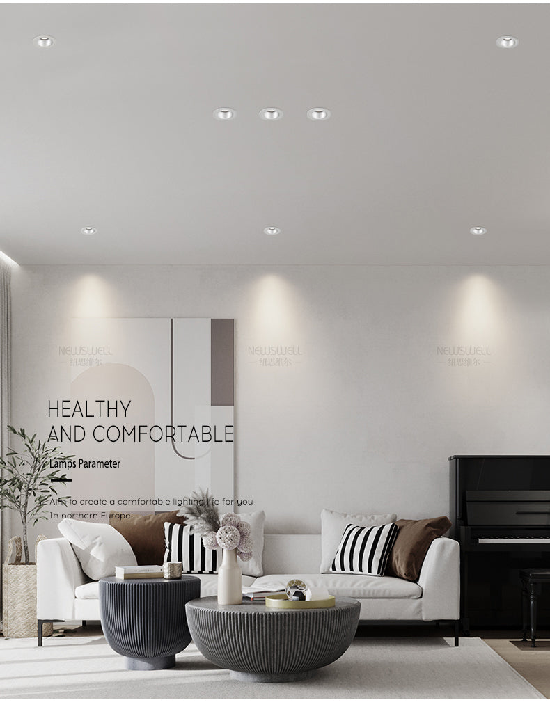 BRGT LED Short Spotlight Round Recessed Downlight Anti Glare 5W 7W 12W Ceiling Lamp Ultra Thin Cut 75mm For Living Room Lighting