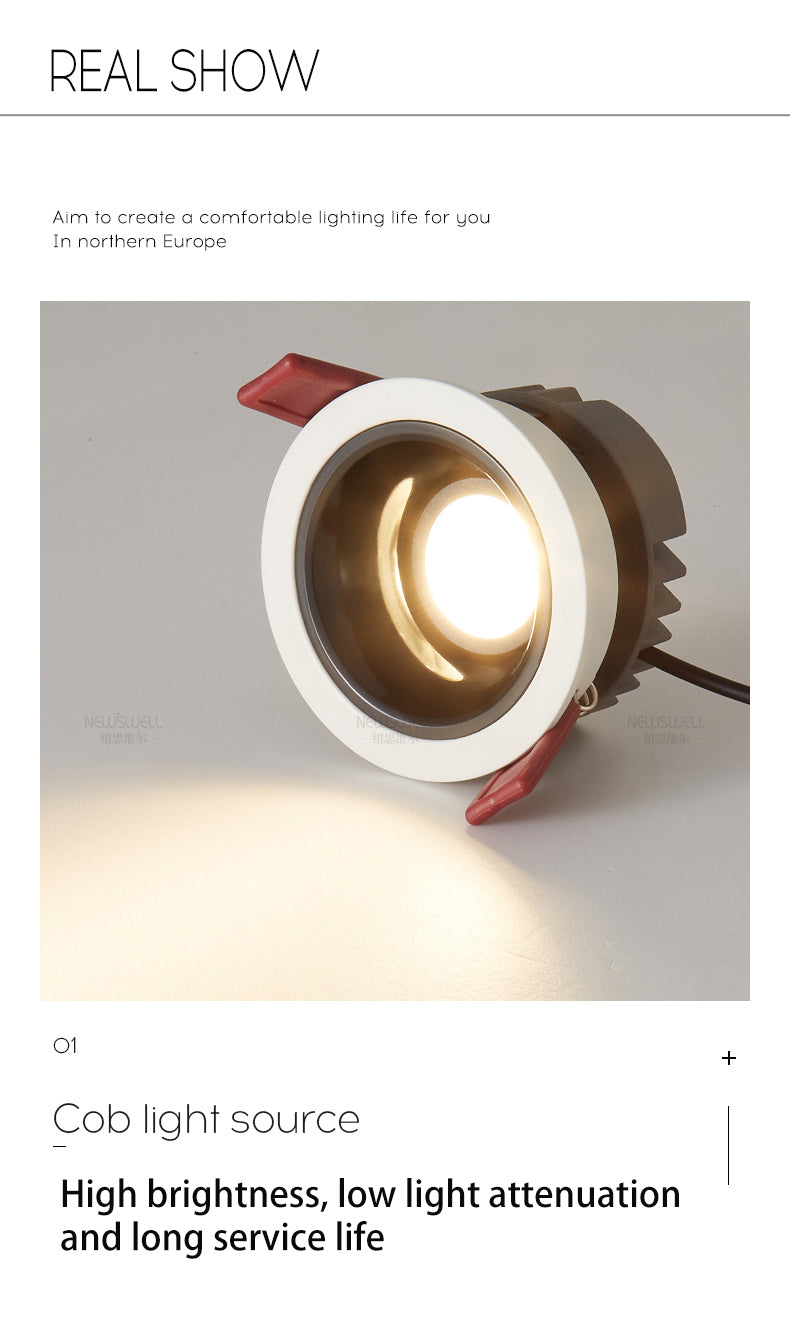 BRGT LED Short Spotlight Round Recessed Downlight Anti Glare 5W 7W 12W Ceiling Lamp Ultra Thin Cut 75mm For Living Room Lighting