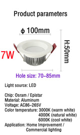 LED Downlight Anti-Glare Led Ceiling Lamp LED Spot Lighting Bedroom Kitchen Dimmable Led Recessed Downlight
