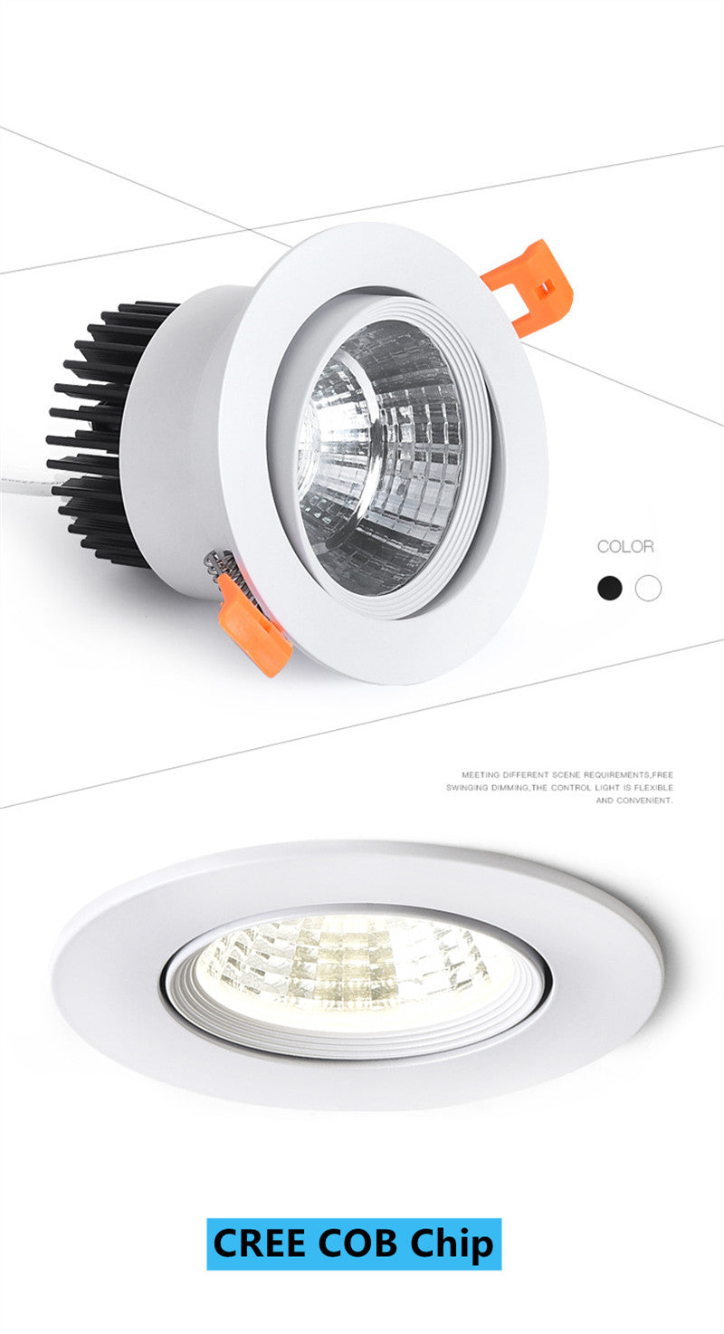 LED Recessed Ceiling Lighting 3W 5W 7W 12W COB Downlight, Dimmable 110V 220V Spotlight 3000K 4000K 6000K Led Pot Light
