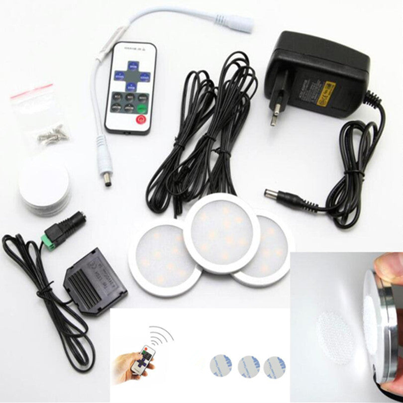 LED Lighting Puck Lights Downlight Spotlights 6W Under Cabinet 11-key RF Remote Control Dimmable for Kitchen Showcase