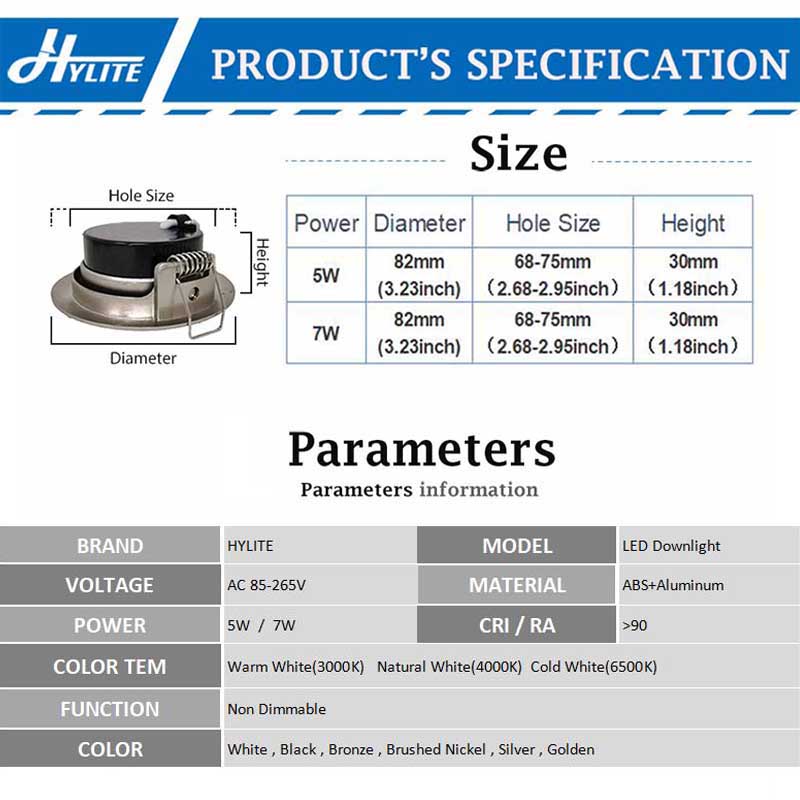 LED Downlight Ceiling Lamp Round Recessed Living Room Indoor Home Spotlight 5W 7W Light Warm Cold White Ultra Thin AC85-265V