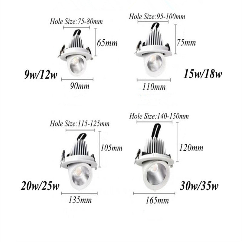 Dimmable Built-In Retractable Led Downlights 9W 12w 30w 35W AC220V Black/White Housing 360 Degree Rotatable Ceiling Spot Light