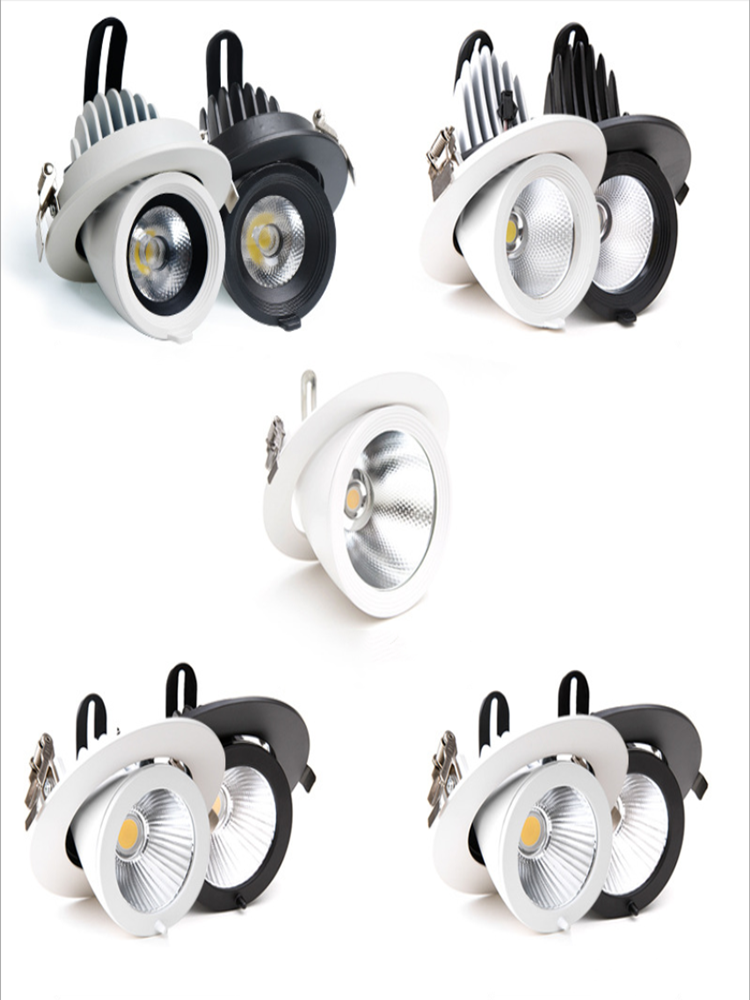 Dimmable Built-In Retractable Led Downlights 9W 12w 30w 35W AC220V Black/White Housing 360 Degree Rotatable Ceiling Spot Light