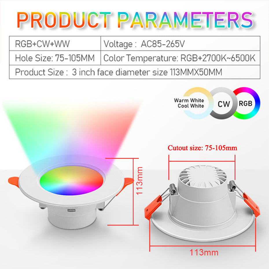 Tuya Bluetooth Mesh Smart 10W RGB Ceiling Light Color Changing Lampada RGB+W+WW Down Lamp Mesh Gateway LED Downlight