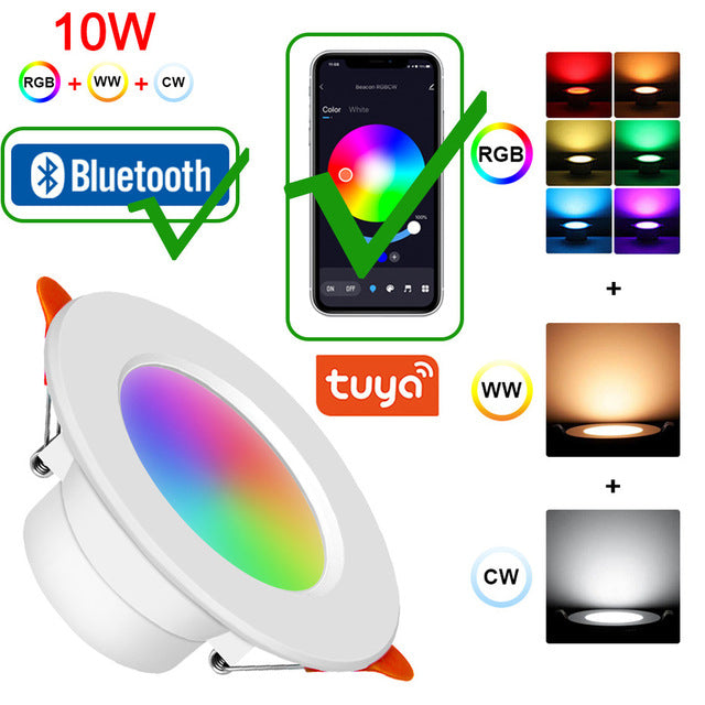 Tuya Bluetooth Mesh Smart 10W RGB Ceiling Light Color Changing Lampada RGB+W+WW Down Lamp Mesh Gateway LED Downlight