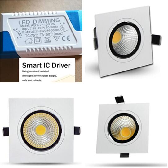 Square Dimmable Led downlight light COB Ceiling SpotLight 10W 12W 15W LED ceiling recessed Lights Indoor Lighting