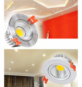 Dimmable Warm White/White/Cold White Silver/White shell COB 9W LED Downlight AC85-265V Recessed LED Down Lamp