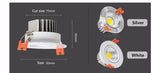 Dimmable Warm White/White/Cold White Silver/White shell COB 9W LED Downlight AC85-265V Recessed LED Down Lamp
