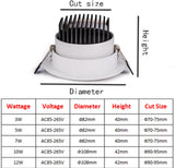 Dimmable Led downlight light COB Ceiling Spot Light 3W 5W 7W 9W 12W 85-265V ceiling recessed Lights Indoor Lighting