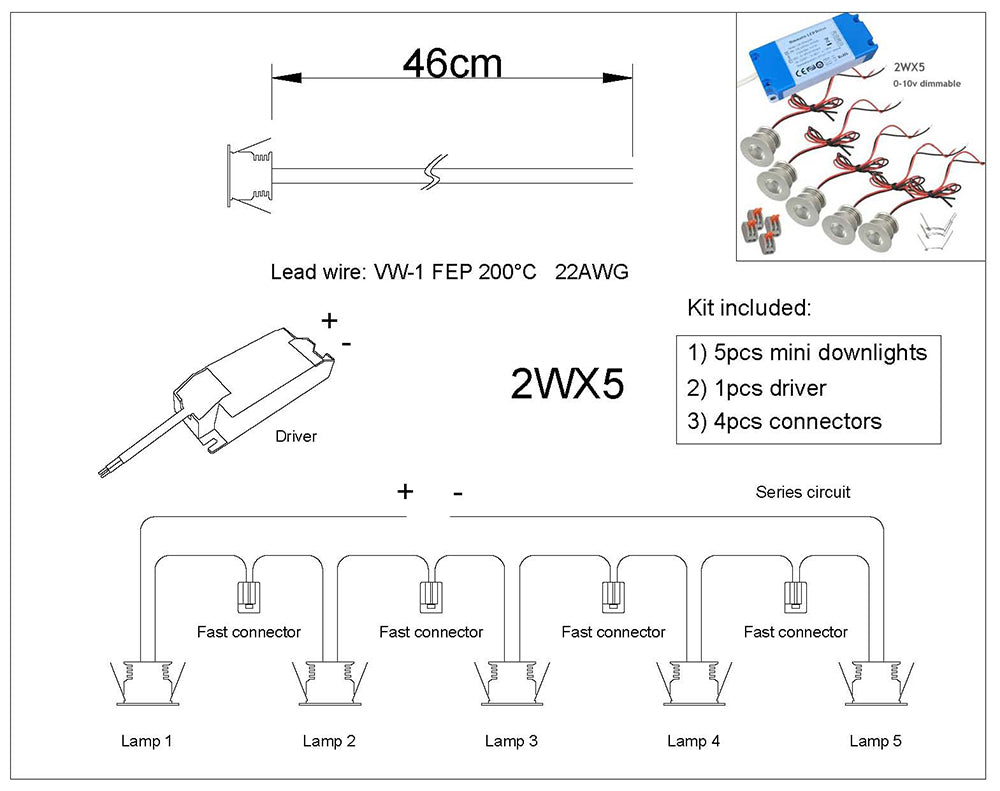 Mini Downlights Kit Series Connection Single Thumb Sizes Light 0-10V Dimmable for Dining Hall Kitchen