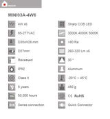 New Dimmable Recessed led downlight 4w dimming LED Spot light 30 degree led ceiling lamp AC85-265V