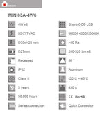 New Dimmable Recessed led downlight 4w dimming LED Spot light 30 degree led ceiling lamp AC85-265V