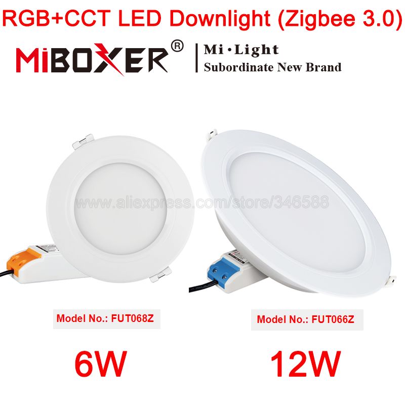 MiBoxer Zigbee 3.0 6W FUT068Z 12W FUT066Z RGB+CCT LED Downlight AC110 220V Ceiling Light Zigbee 3.0 Remote/APP/Voice Control