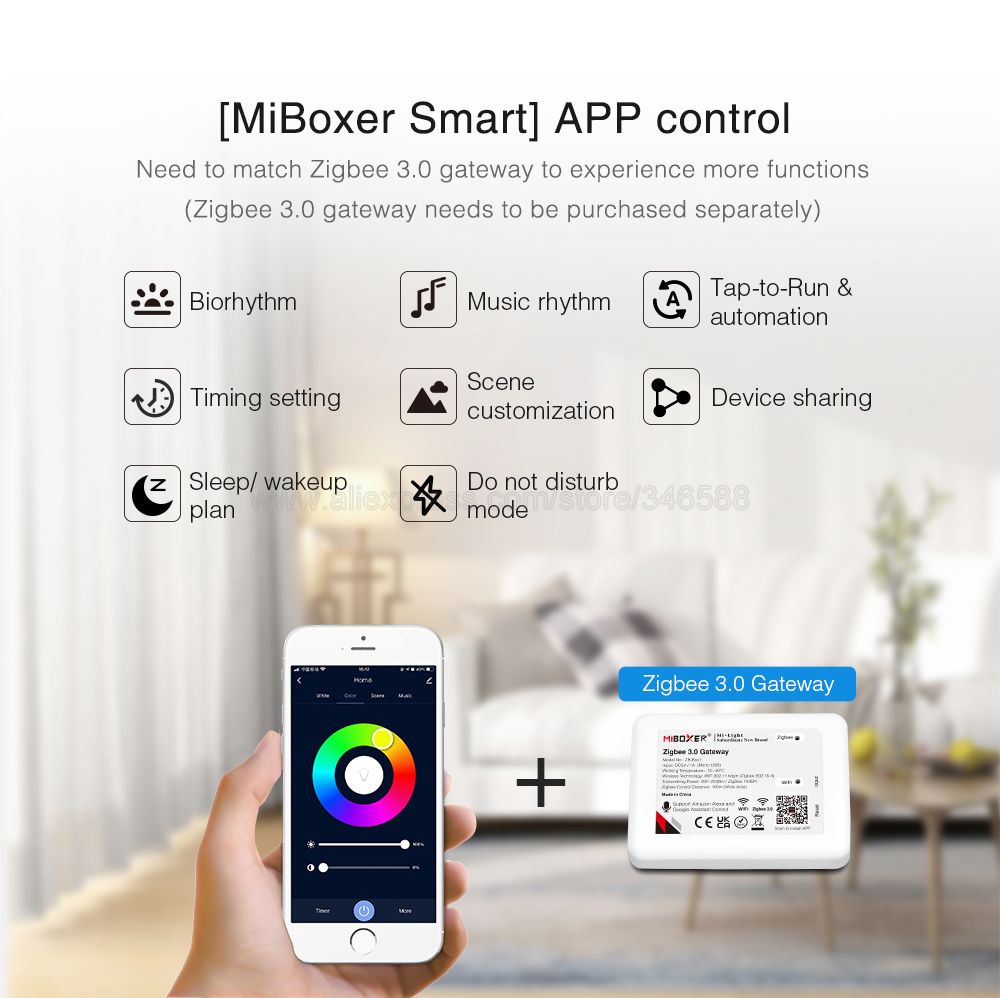 MiBoxer Zigbee 3.0 6W FUT068Z 12W FUT066Z RGB+CCT LED Downlight AC110 220V Ceiling Light Zigbee 3.0 Remote/APP/Voice Control