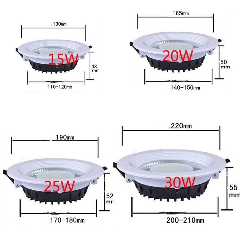 White Body Round LED Recessed Downlight 15W 20W 25W 30W COB Ceiling Spot Light with LED Driver Indoor Lighting