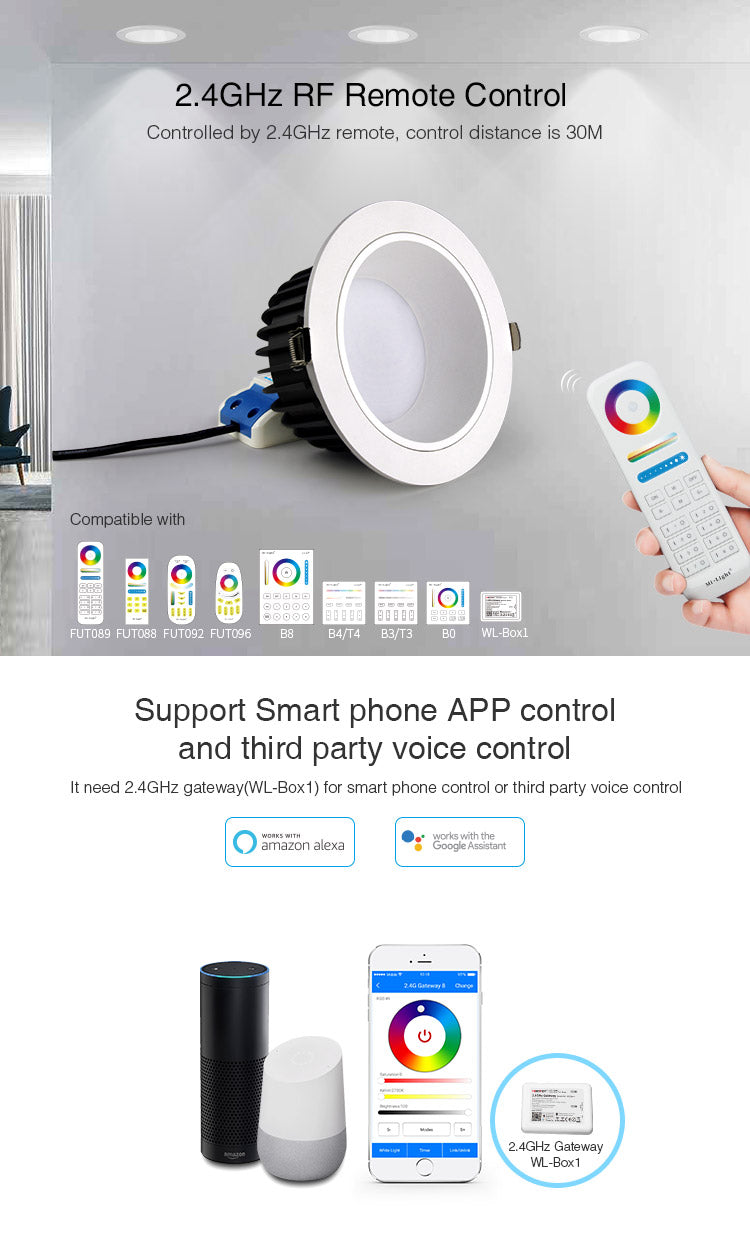 RGB + CCT LED downlight ceiling living room AC100~240V Smart phone APP/remote control/voice control