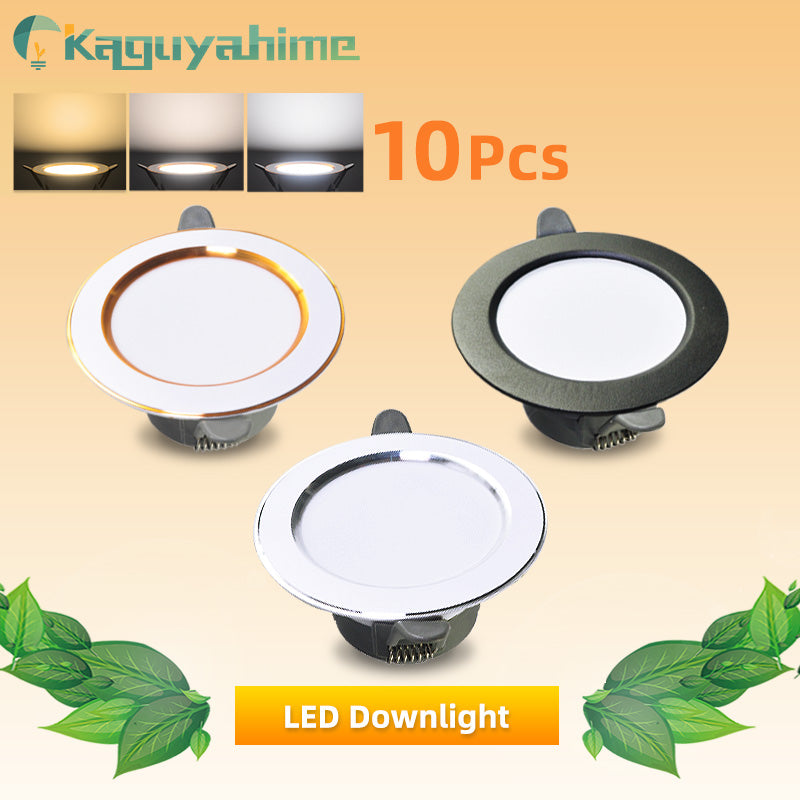 Kaguyahime 10 Pcs Downlight LED Natural White/Warm/Cold White 5W 3W Downlights AC 220V 240V Silver Indoor Round Recessed Lighting