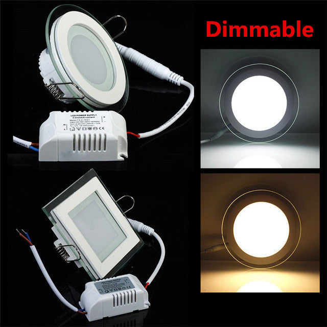 Dimmable LED Panel Downlight Square/Round Glass Panel Lights High Brightness SMD5630 AC85-265V Ceiling Recessed Lamps For Home