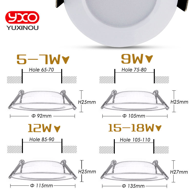 Aluminum Round Led Downlights 3 emitting color changeable Led Panel Light AC220-265V Recessed LED Ceiling down lights