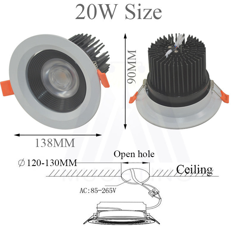 New Aluminum Dimmable Led Downlights COB AC85-265V 7w 12w 20w led ceiling downlight round ceiling spot light lamp with driver
