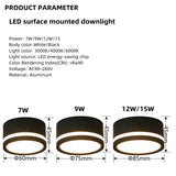 LED Downlight Dimmable Round 15W Living Dining Room Kitchen Bedroom Aisle Balcony Indoor Surface Mounted Ceiling Lamps 110V 220V