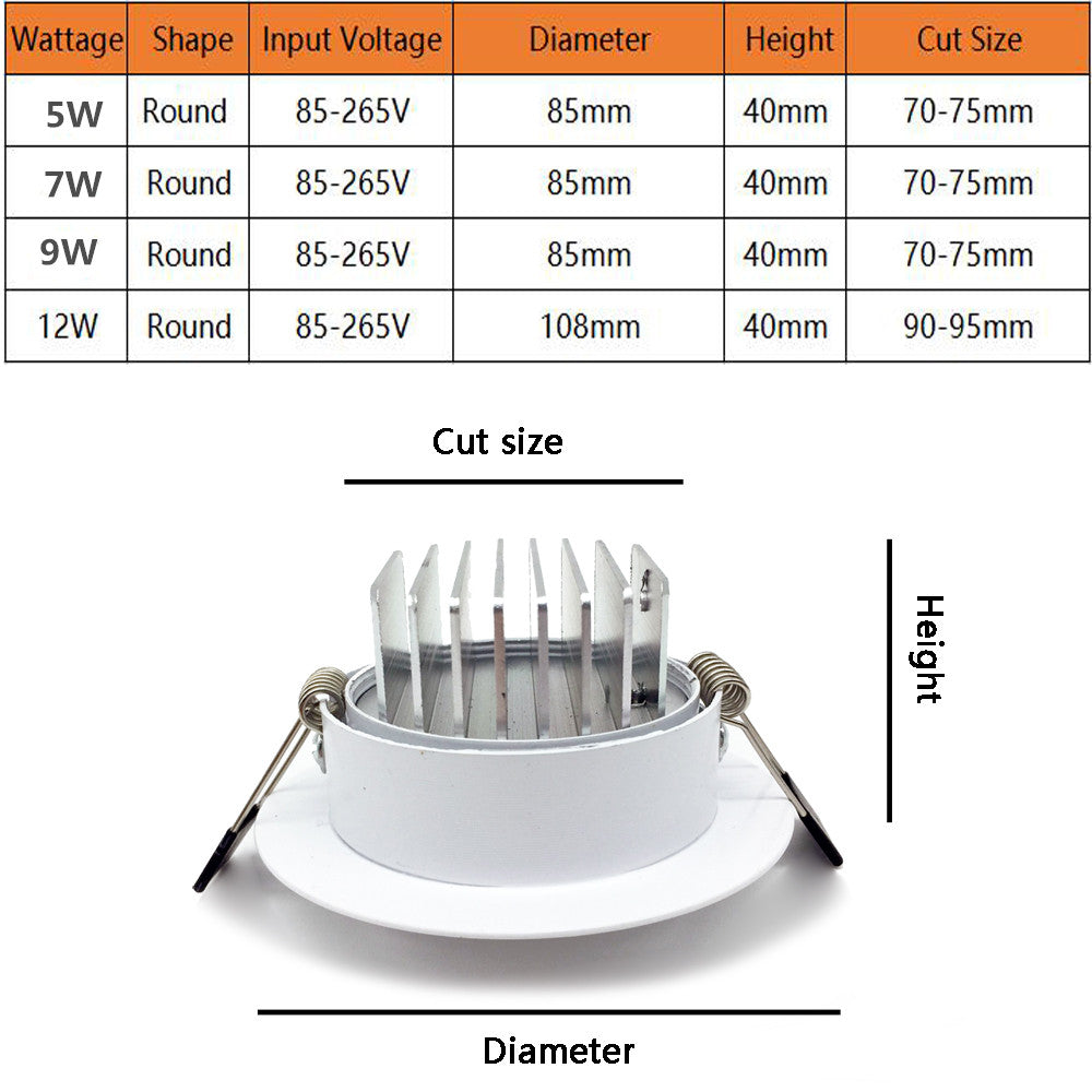 LED COB Downlight 10X 5W/7W/9W/12W White-round Dimmable COB Downlight Light AC85-265V LED Cabinet Light