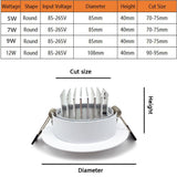 LED COB Downlight 10X 5W/7W/9W/12W White-round Dimmable COB Downlight Light AC85-265V LED Cabinet Light