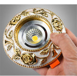 European Style Golden Rose Pattern Resin Led Embedded Downlight Living Room Restaurant Corridor Loft 5W 7W Recessed Spot Lamp