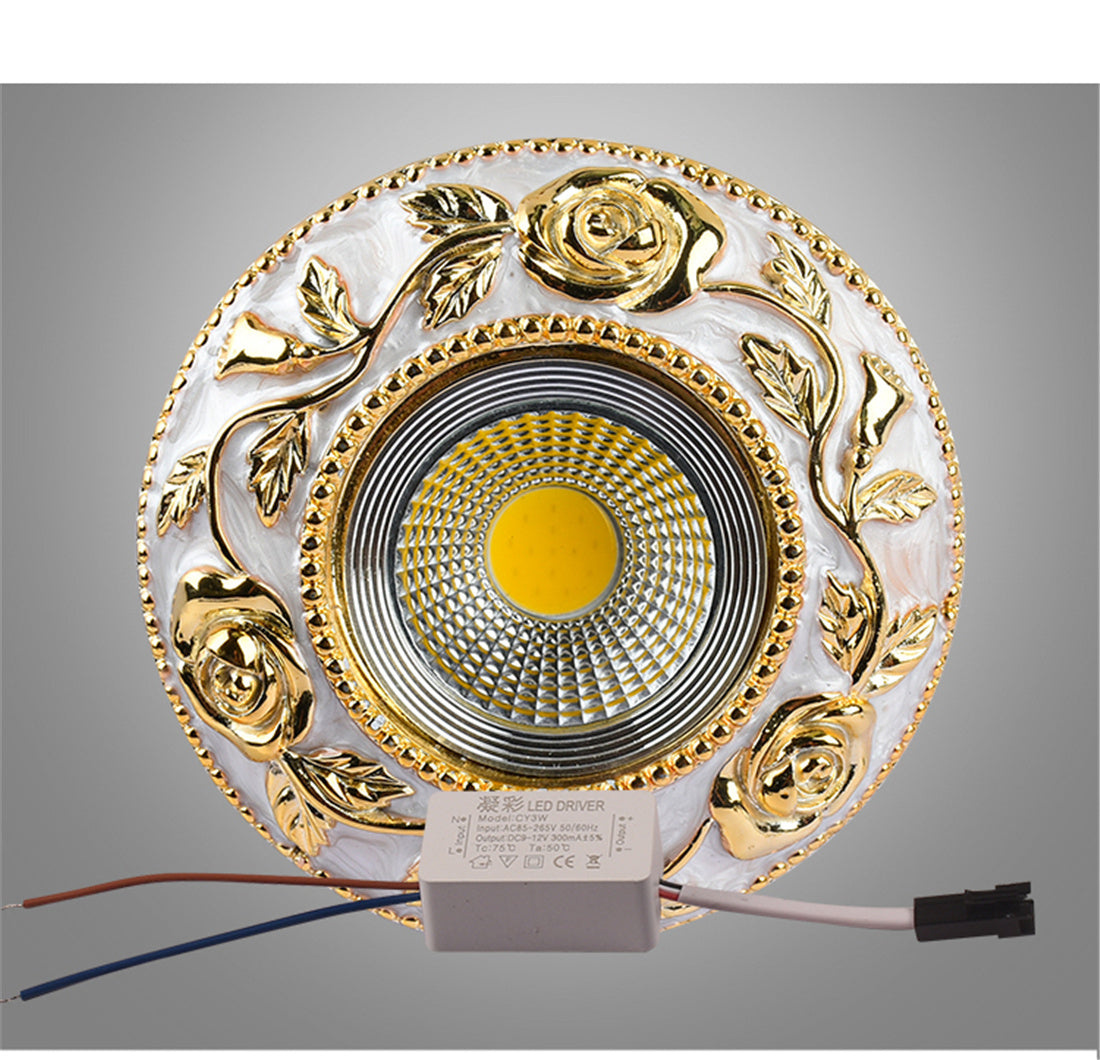 European Style Golden Rose Pattern Resin Led Embedded Downlight Living Room Restaurant Corridor Loft 5W 7W Recessed Spot Lamp