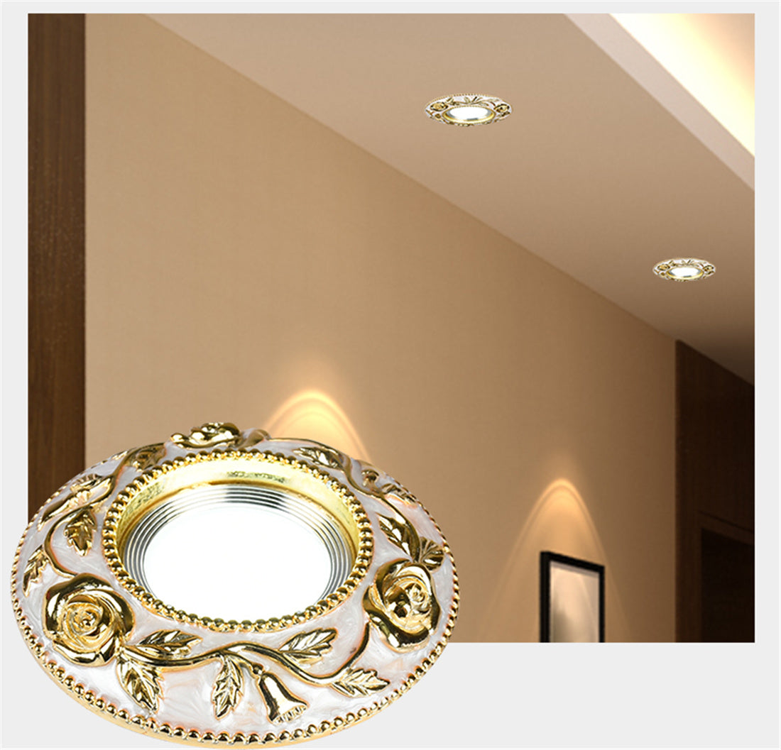 European Style Golden Rose Pattern Resin Led Embedded Downlight Living Room Restaurant Corridor Loft 5W 7W Recessed Spot Lamp