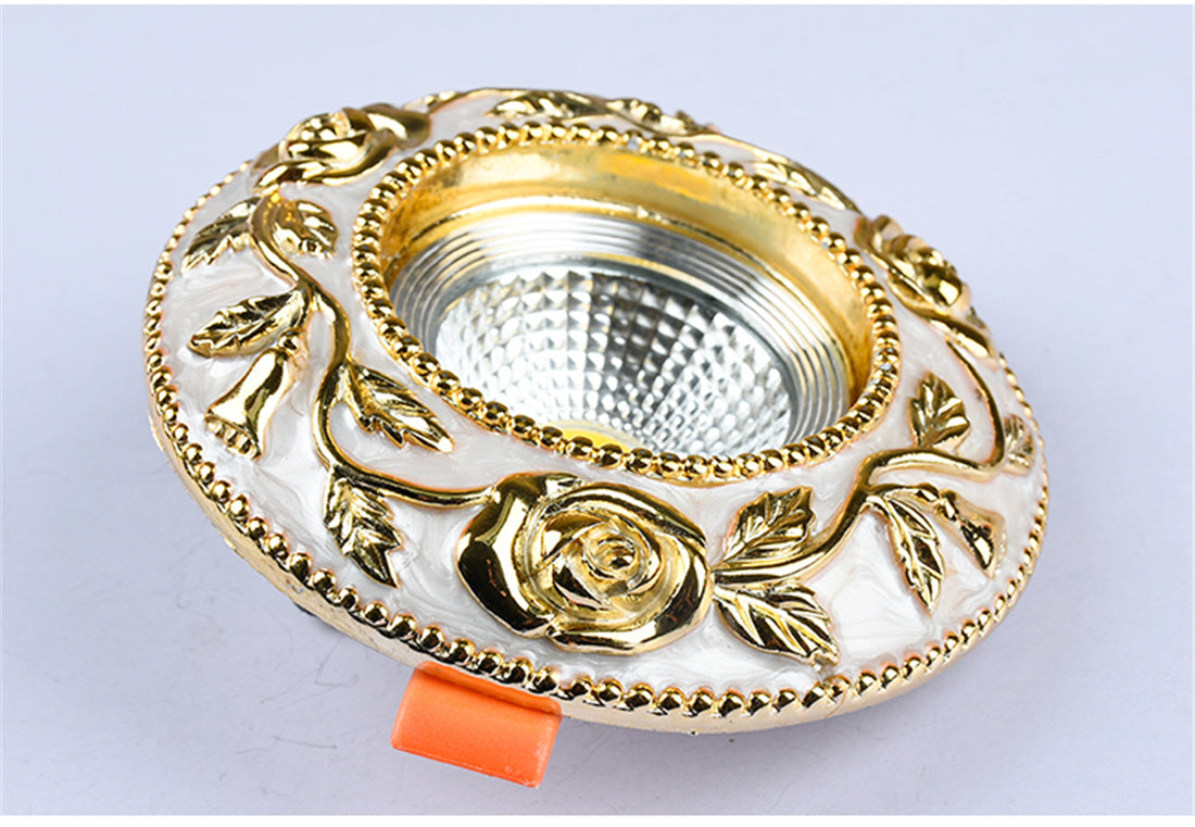 European Style Golden Rose Pattern Resin Led Embedded Downlight Living Room Restaurant Corridor Loft 5W 7W Recessed Spot Lamp