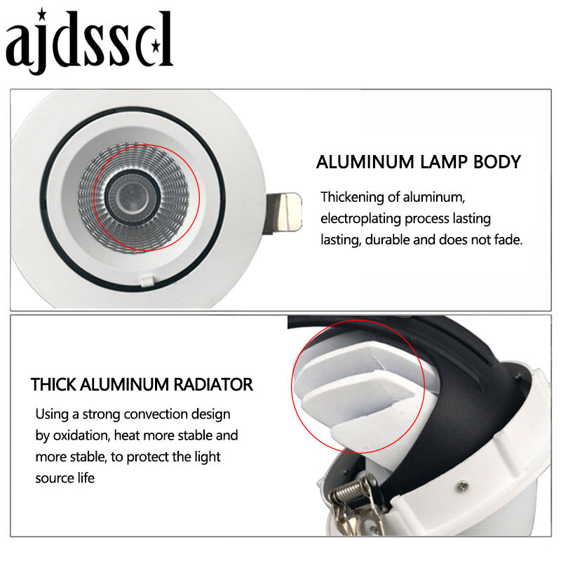 Trunk Downlight COB Ceiling 10W 15W 30W LED Dimmable AC110V/220V85-265V Adjustable recessed led Indoor Light cob led downlight