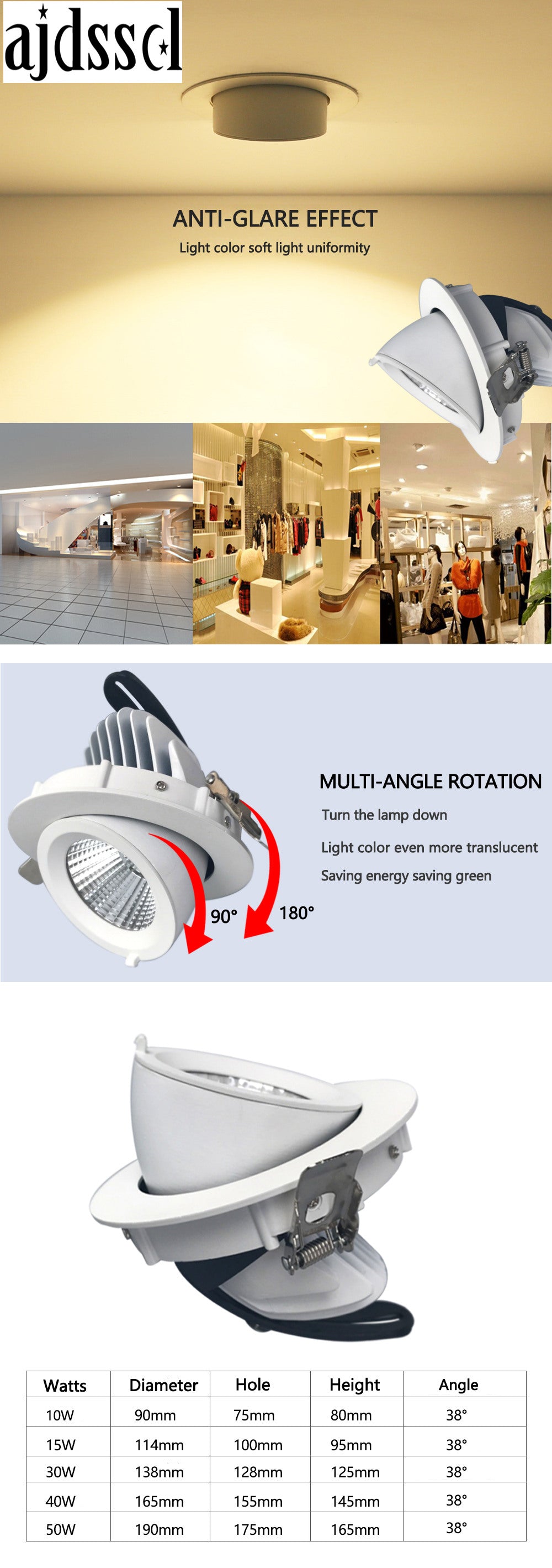 Trunk Downlight COB Ceiling 10W 15W 30W LED Dimmable AC110V/220V85-265V Adjustable recessed led Indoor Light cob led downlight