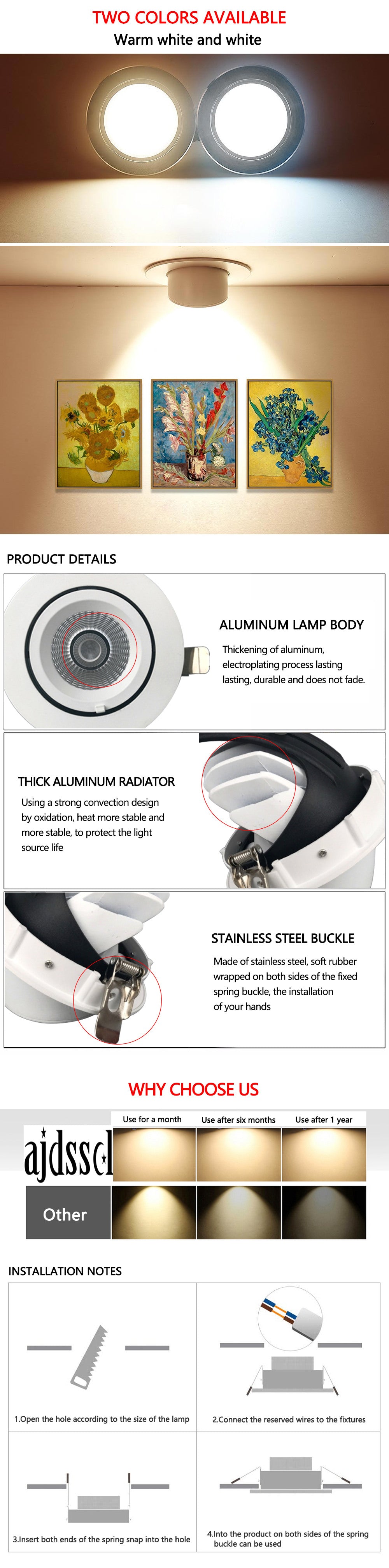 Trunk Downlight COB Ceiling 10W 15W 30W LED Dimmable AC110V/220V85-265V Adjustable recessed led Indoor Light cob led downlight