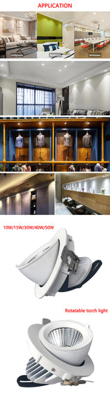 Trunk Downlight COB Ceiling 10W 15W 30W LED Dimmable AC110V/220V85-265V Adjustable recessed led Indoor Light cob led downlight