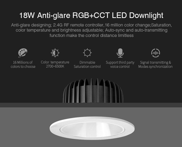 Miboxer Anti-glare RGB+CCT LED Downlight 6W 12W 18W Smart Led Ceiling Lamp AC100~240V For Living Room