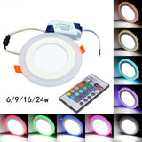 LED Panel Light and Remote Control 6W/9W/16W/24W Recessed White+RGB LED Ceiling downlight Acrylic Panel Light