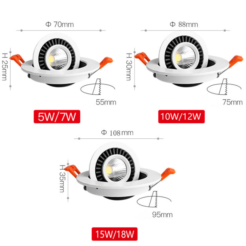 Round 360 Angle Adjustable LED COB Recessed Downlight Black/White 5W 7W 10W 12W 15W 18W LED Ceiling Spot Light Pic Background
