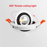 Round 360 Angle Adjustable LED COB Recessed Downlight Black/White 5W 7W 10W 12W 15W 18W LED Ceiling Spot Light Pic Background