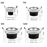 LED Downlight 5W 7W 9W 12W Spot LED Downlights Dimmable COB AC110V 220V Dimmable LED Spot Recessed LED Ceiling Down lamp