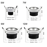 LED Downlight 5W 7W 9W 12W Spot LED Downlights Dimmable COB AC110V 220V Dimmable LED Spot Recessed LED Ceiling Down lamp