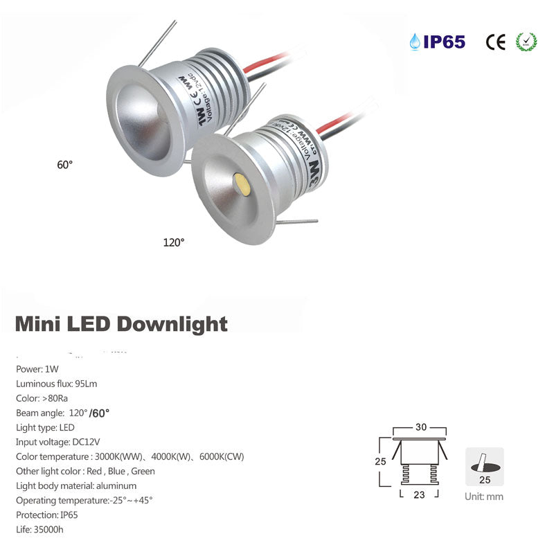 IP65 Mini Led Spot Lamp 80Ra Ceiling Lighting Recessed 9PCS 12V 1W Downlight for Ceiling Cabinet Showcase Focus KTV Ambient Spot