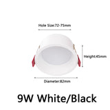 LED COB Recessed Downlight Deep Glare AC110 220V Dimmable 5W 7W 9W 12W 15W 20w 25W Round Black White LED Ceiling Spot Light
