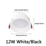 LED COB Recessed Downlight Deep Glare AC110 220V Dimmable 5W 7W 9W 12W 15W 20w 25W Round Black White LED Ceiling Spot Light