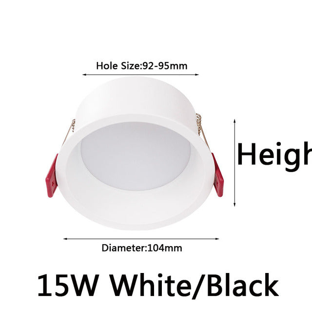 LED COB Recessed Downlight Deep Glare AC110 220V Dimmable 5W 7W 9W 12W 15W 20w 25W Round Black White LED Ceiling Spot Light