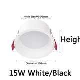 LED COB Recessed Downlight Deep Glare AC110 220V Dimmable 5W 7W 9W 12W 15W 20w 25W Round Black White LED Ceiling Spot Light