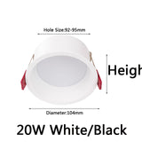 LED COB Recessed Downlight Deep Glare AC110 220V Dimmable 5W 7W 9W 12W 15W 20w 25W Round Black White LED Ceiling Spot Light