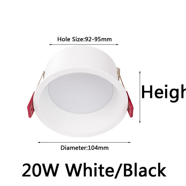 LED COB Recessed Downlight Deep Glare AC110 220V Dimmable 5W 7W 9W 12W 15W 20w 25W Round Black White LED Ceiling Spot Light